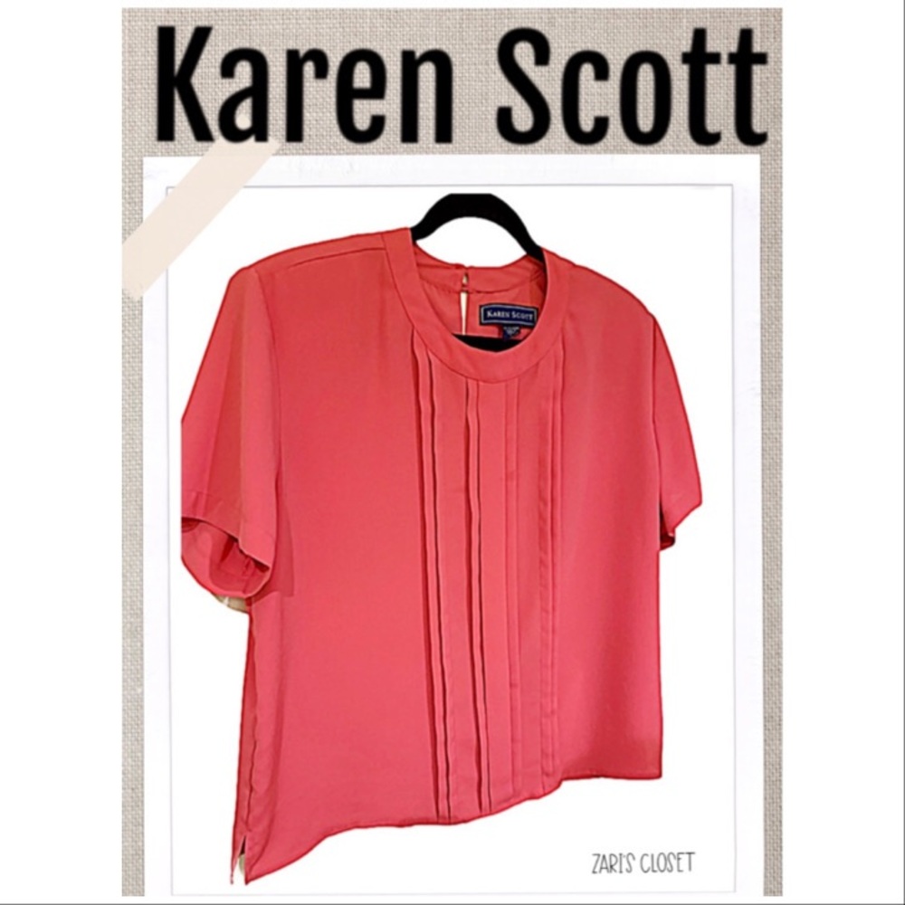 Karen Scott Blouse Pintuck Pleat Pink tuck blouse Size L
